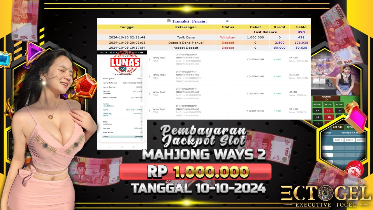 BUKTI JACKPOT SLOT MAHJONG WAYS 2 TERPERCAYA DI INDONESIA TGL 10-10-2024