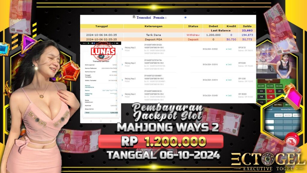 BUKTI JACKPOT SLOT MAHJONG WAYS 2 TERPERCAYA DI INDONESIA TGL 06-10-2024